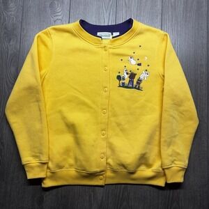 Vintage Halloween Cardigan Sweatshirt 1990s Yellow Embroidered Small Teacher